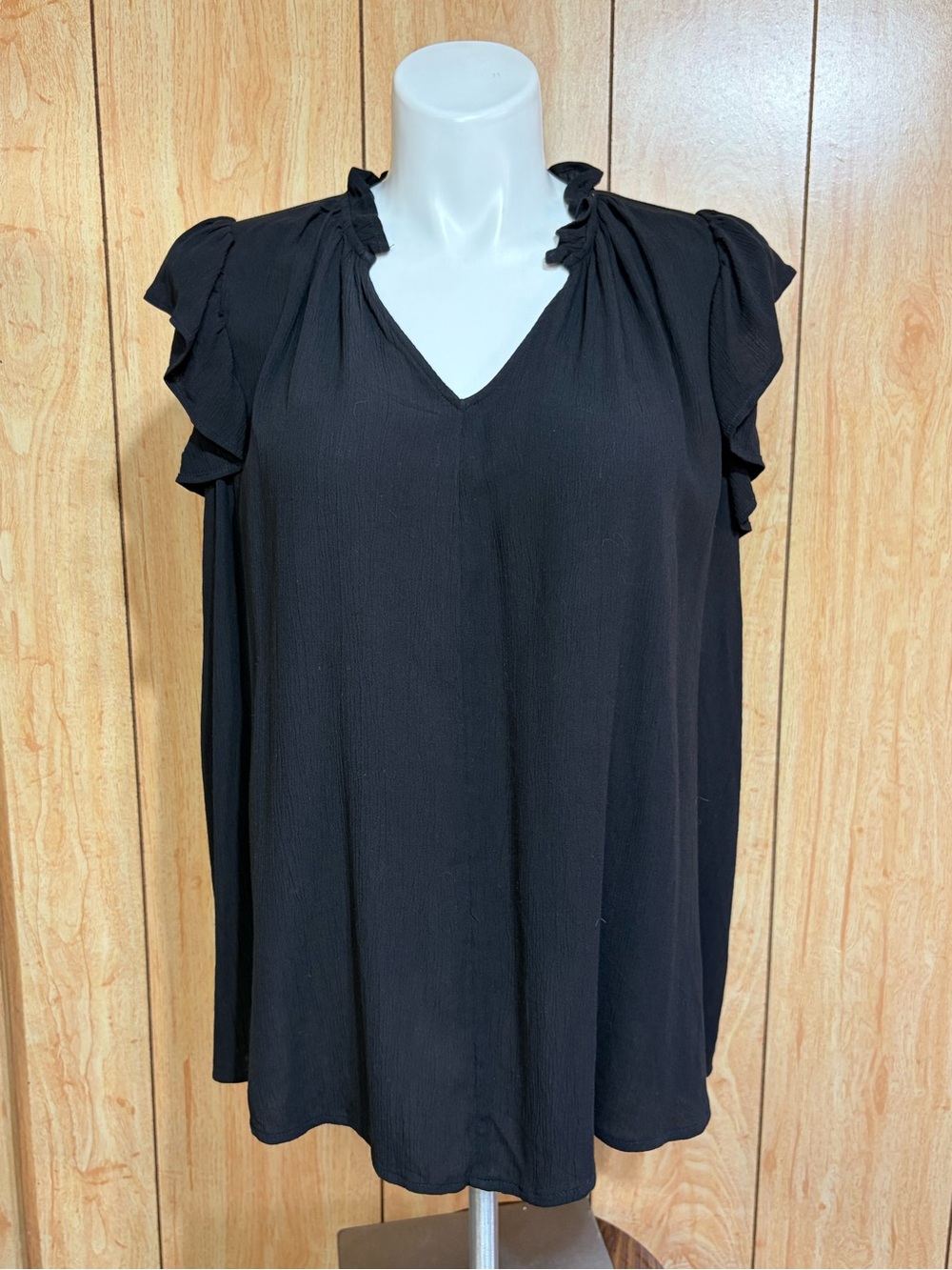 Terra & Sky Black Ruffle Sleeve V-Neck Blouse SZ - 2X